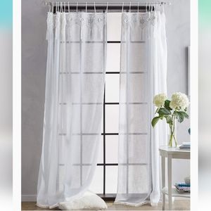 White crochet top curtains 84 inches long set of 2